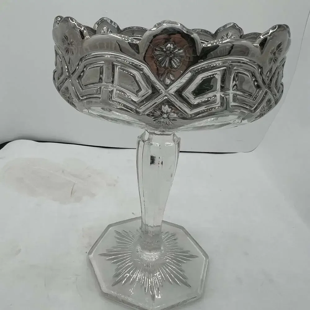 Vintage Athenia Clear Round Compote by Tiffin-Franciscan silver incrusted Bowl